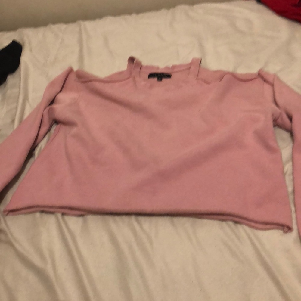 Super cute light pink cut off shoulder long sleeve